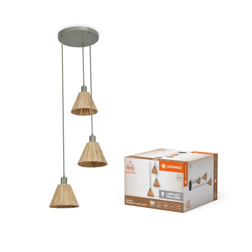 Ledvance - Pakabinamas sietynas DECOR RAFFIA 3xE27/15W/230V raffia bast
