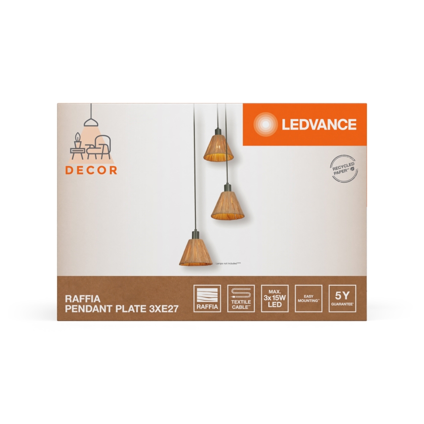 Ledvance - Pakabinamas sietynas DECOR RAFFIA 3xE27/15W/230V raffia bast