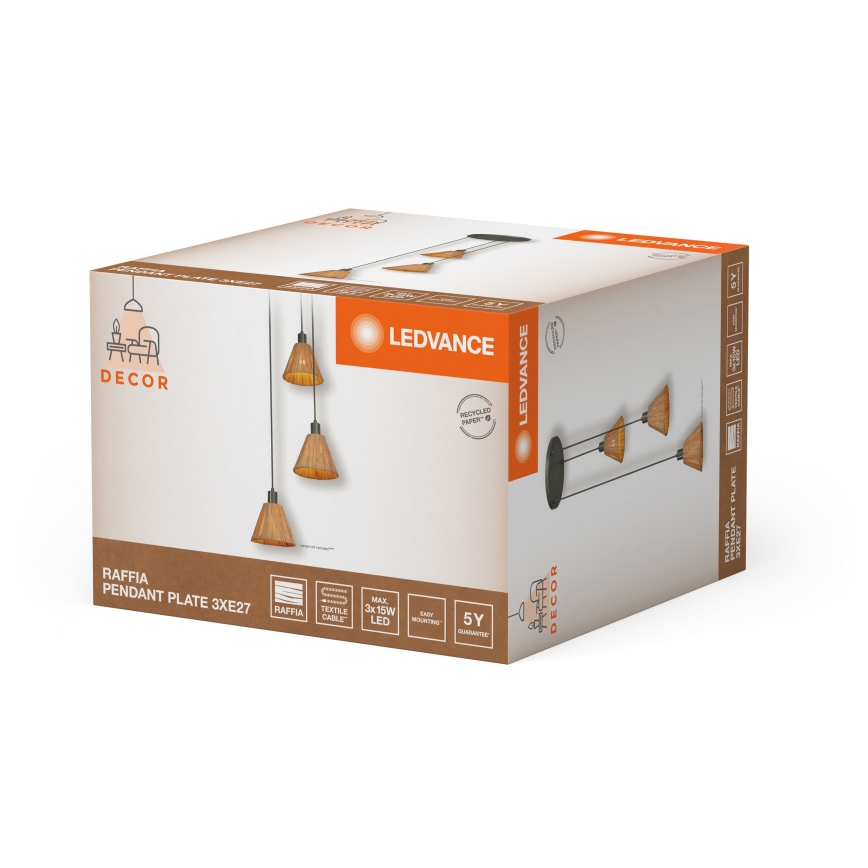Ledvance - Pakabinamas sietynas DECOR RAFFIA 3xE27/15W/230V raffia bast