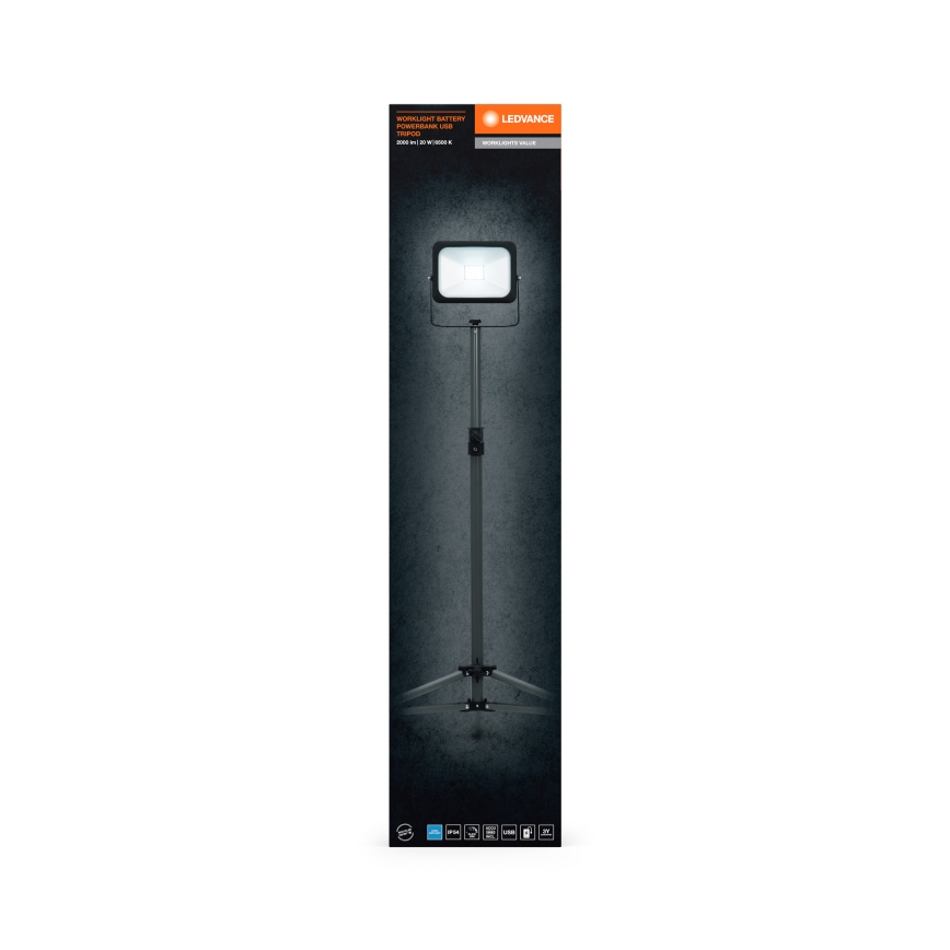 Ledvance - Pritemdomas LED prožektorius su laikikliu WORKLIGHT TRIPOD LED/20W/3,7V 1500 mAh IP54