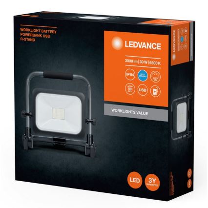 Ledvance - LED Pritemdomas lauko įkraunamas Prožektoriaus šviestuvas WORKLIGHT BATTERY LED/30W/5V 2200 mAh IP54