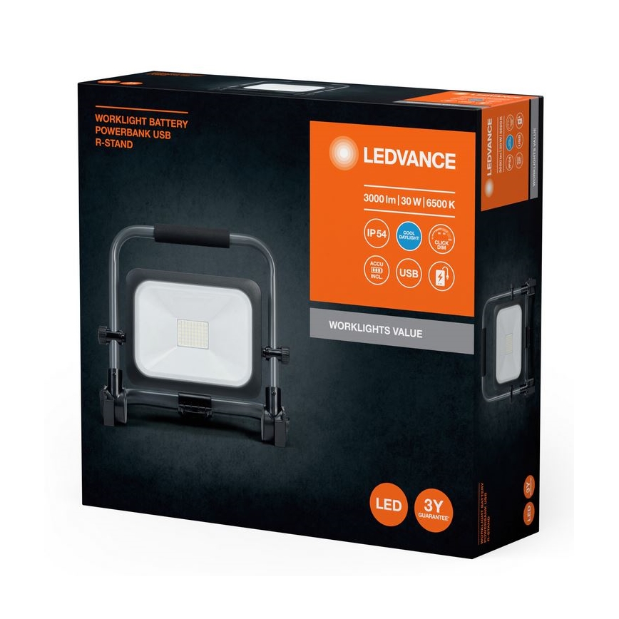 Ledvance - LED Pritemdomas lauko įkraunamas Prožektoriaus šviestuvas WORKLIGHT BATTERY LED/30W/5V 2200 mAh IP54