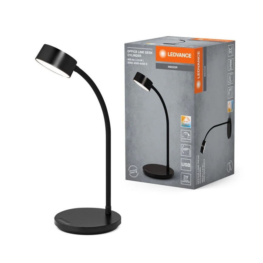 Ledvance - LED dimeriuojamas jutiklinis stalinis šviestuvas OFFICE LED/4,8W/5V 3000-6500K juodas