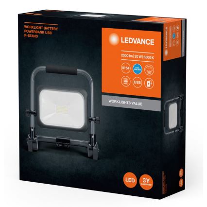 Ledvance - LED šviesos reguliavimas lauko rechargeable Prožektoriaus šviestuvas WORKLIGHT BATTERY LED/20W/5V IP54