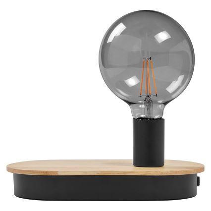Ledvance - Stalinis lietimui jautrus šviestuvas su USB jungtimi DECOR WOOD 1xE27/8W/230V guma