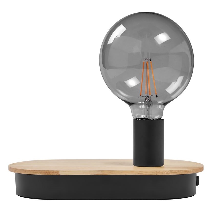 Ledvance - Stalinis lietimui jautrus šviestuvas su USB jungtimi DECOR WOOD 1xE27/8W/230V guma