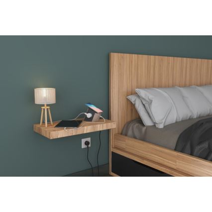 Legrand 049402 - Kištukinio lizdo skirstytuvas su jungikliu 2Z Tipas E + USB-A + USB-C ir belaidis įkrovimas 10W 2m ruda