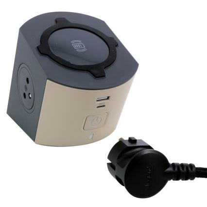 Legrand 049402 - Kištukinio lizdo skirstytuvas su jungikliu 2Z Tipas E + USB-A + USB-C ir belaidis įkrovimas 10W 2m ruda