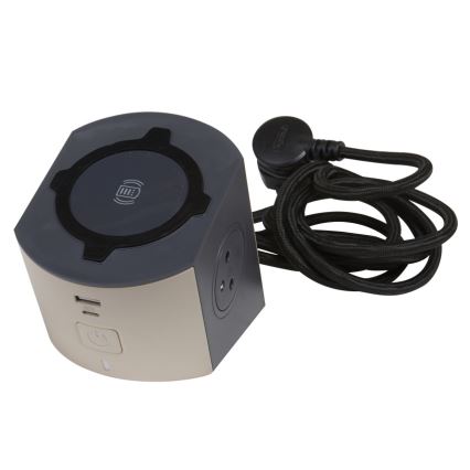 Legrand 049402 - Kištukinio lizdo skirstytuvas su jungikliu 2Z Tipas E + USB-A + USB-C ir belaidis įkrovimas 10W 2m ruda