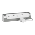 Legrand 049406 - Pratęsimo laidas su 3 lizdais, E tipo + USB-A + USB-C, 1 m, sidabrinis/baltas