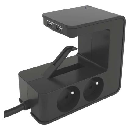 Legrand 050412 - Prailginamasis laidas su jungikliu stalviršiui 4Z Tipas E + 2x USB-A 1,5m juoda