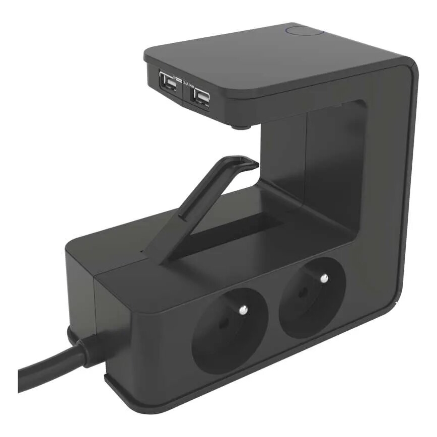 Legrand 050412 - Prailginamasis laidas su jungikliu stalviršiui 4Z Tipas E + 2x USB-A 1,5m juoda