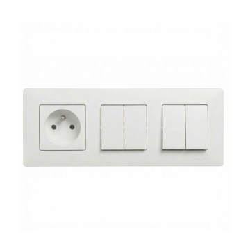 Legrand - 2x dvigubas serijinis jungiklis nr. 5 ir namų kištukinis lizdas su rėmeliu NILOE STEP 250V balta