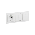 Legrand - 2x dvigubas serijinis jungiklis Nr. 5 ir namų SCHUKO lizdas su rėmeliu SUNO 250V baltas