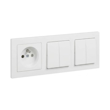 Legrand - 2x dvigubas serijinis jungiklis nr. 5 ir sieninė rozetė su rėmeliu SUNO 250V balta