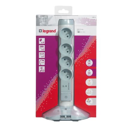 Legrand 50014 - Kištukinių lizdų kolona laukui 230V/16A, 4x2P+T + 3xUSB, 2M