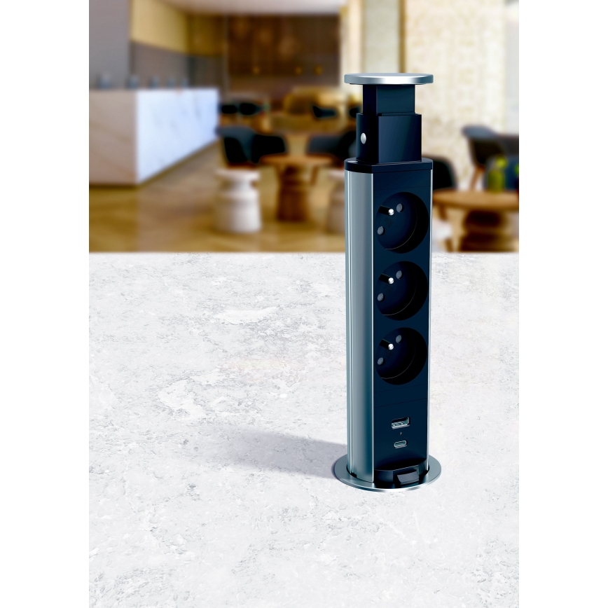Legrand 654970 - Lizdo stulpelis stalviršiui 3x230V + USB-A + USB-C