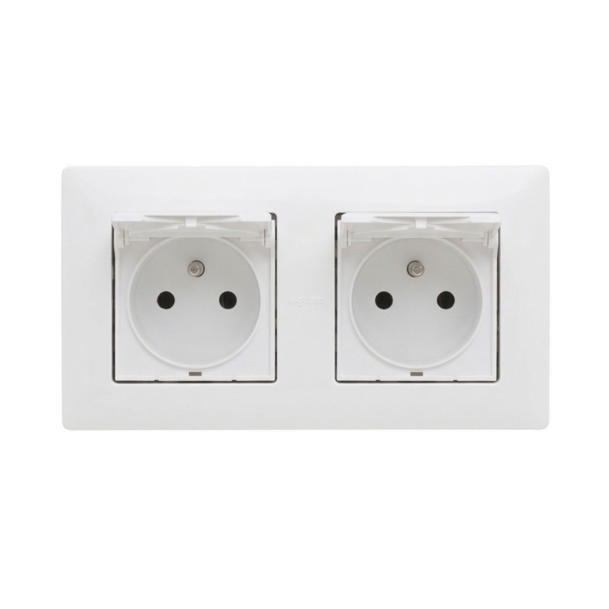 Legrand - Dviguba lauko kištukinė rozetė namams su rėmeliu NILOE STEP 250V IP44 balta