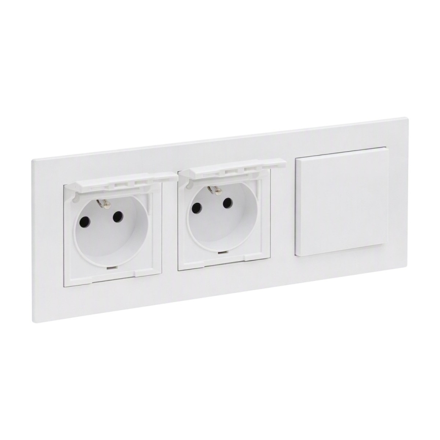 Legrand - Dviguba lauko namų rozetė ir vienpolinis jungiklis Nr. 1 su rėmeliu NILOE STEP 250V balta