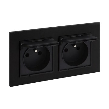Legrand - Dviguba lauko rozetė namų naudojimui su rėmeliu NILOE STEP 250V IP44 juoda