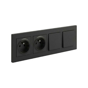 Legrand - Dviguba namų kištukinė rozetė ir dvigubas vienpolinis jungiklis Nr. 1 su rėmeliu NILOE STEP 250V, juodos spalvos