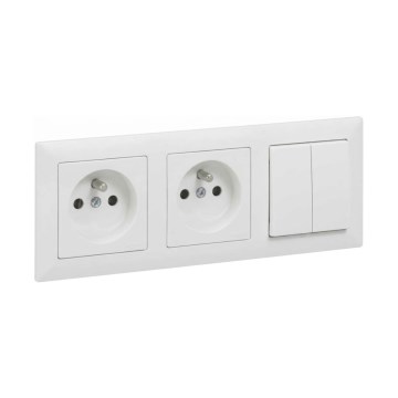 Legrand - Dviguba namų rozetė ir dvigubas serijinis jungiklis nr. 5 su rėmeliu SUNO 250V balta