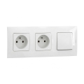 Legrand - Dviguba namų rozetė ir vienpolinis jungiklis Nr. 1 su rėmeliu NILOE 250V balta