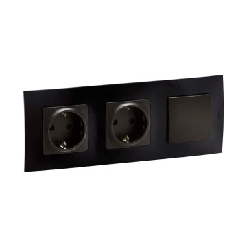 Legrand - Dviguba namų SCHUKO rozetė ir vienpolinis jungiklis Nr. 1 su rėmeliu NILOE 250V juoda
