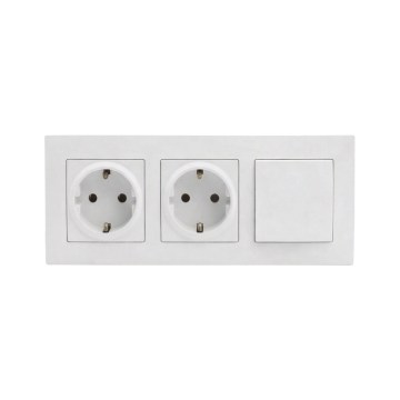 Legrand - Dviguba namų SCHUKO rozetė ir vienpolinis jungiklis nr. 1 su rėmeliu NILOE STEP 250V balta