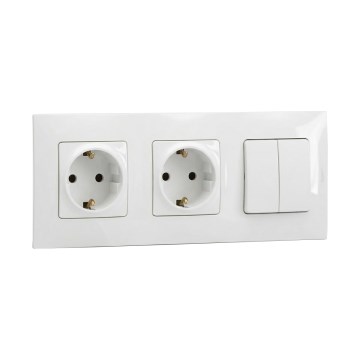 Legrand - dviguba SCHUKO namų rozetė ir dvigubas serijinis jungiklis Nr. 5 su rėmeliu NILOE 250V balta