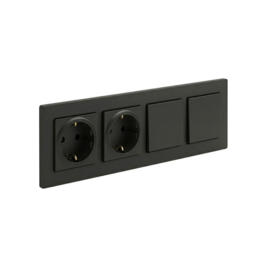 Legrand - Dviguba SCHUKO rozetė namams ir dvigubas vienpolinis jungiklis nr. 1 su rėmeliu NILOE STEP 250V juoda