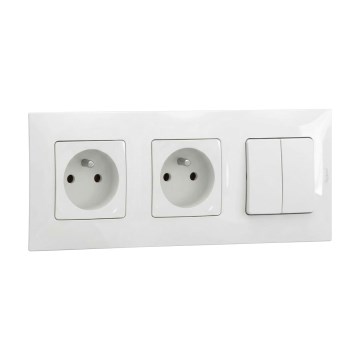 Legrand - Dviguba sieninė rozetė ir dvigubas serijinis jungiklis č. 5 su rėmeliu NILOE 250V balta