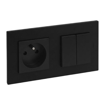 Legrand - Dvigubas laiptų jungiklis 6+6 ir sieninė rozetė su rėmeliu NILOE STEP 250V juoda