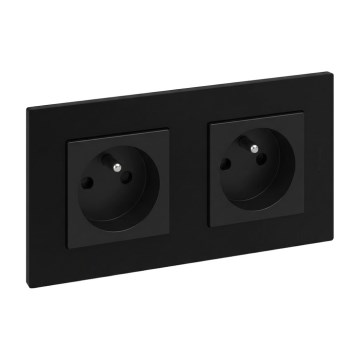 Legrand - Dvigubas namų elektros lizdas su rėmeliu NILOE STEP 250V juodas