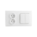 Legrand - Dvigubas namų lizdas ir dvigubas serijinis jungiklis Nr. 5 su rėmeliu NILOE STEP 250V baltas