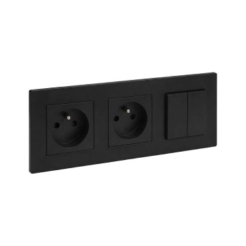 Legrand - Dvigubas namų lizdas ir dvigubas serijinis jungiklis Nr. 5 su rėmeliu NILOE STEP 250V juodas
