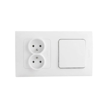 Legrand - Dvigubas namų lizdas ir vienpolinis jungiklis Nr. 1 su rėmeliu NILOE STEP 250V baltas