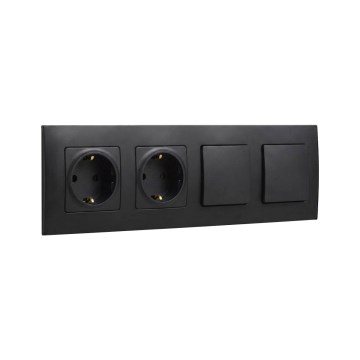 Legrand - Dvigubas namų SCHUKO lizdas ir dvigubas vienpolinis jungiklis Nr. 1 su rėmeliu NILOE 250V juodas
