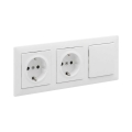 Legrand - Dvigubas namų SCHUKO lizdas ir vienpolinis jungiklis Nr. 1 su rėmeliu SUNO 250V balta