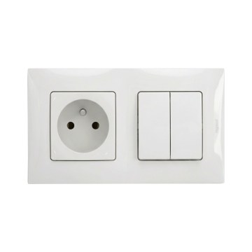 Legrand - Dvigubas serijinis jungiklis č. 5 ir namų rozetė su rėmeliu NILOE 250V balta