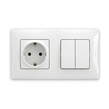 Legrand - Dvigubas serijinis jungiklis nr. 5 ir SCHUKO namų lizdas su rėmeliu NILOE 250V balta