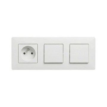 Legrand - dvigubas vienpolinis jungiklis nr. 1 ir buitinė rozetė su rėmeliu NILOE STEP 250V balta