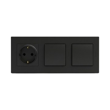 Legrand - dvigubas vienpolinis jungiklis Nr. 1 ir buitinė SCHUKO rozetė su rėmeliu NELOE STEP 250V, juoda