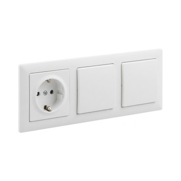 Legrand - Dvigubas vienpolinis jungiklis nr. 1 ir buitinis SCHUKO lizdas su rėmeliu SUNO, 250 V, baltas