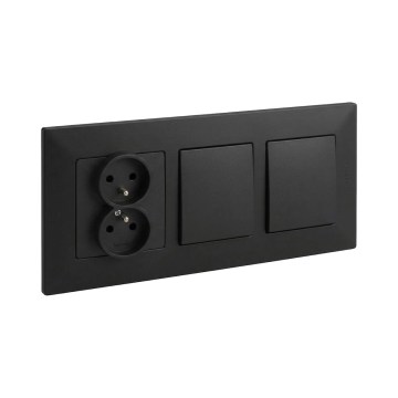 Legrand - Dvigubas vienpolinis jungiklis Nr. 1 ir dviguba namų kištukinė rozetė su rėmeliu NILOE STEP 250V juoda
