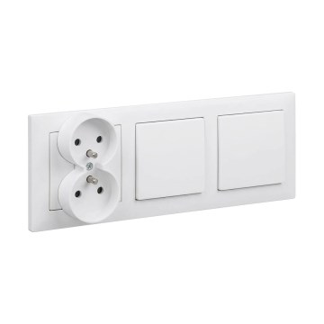 Legrand - Dvigubas vienpolinis jungiklis nr. 1 ir dvigubas namų elektros lizdas su rėmeliu SUNO 250V baltas