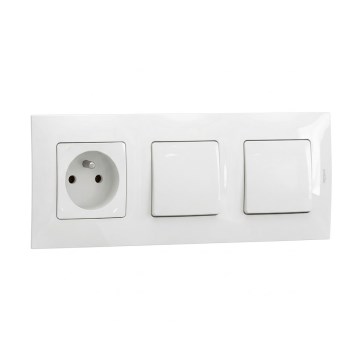 Legrand - Dvigubas vienpolinis jungiklis Nr. 1 ir namų lizdas su rėmeliu NILOE 250V baltas