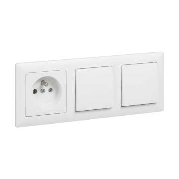 Legrand - Dvigubas vienpolinis jungiklis nr. 1 ir namų lizdas su rėmeliu SUNO 250V baltas