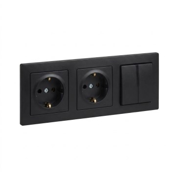 Legrand - Dvivietė SCHUKO rozetė ir dvigubas serijinis jungiklis Nr. 5 su rėmeliu SUNO 250V juodas