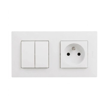 Legrand - Namų kištukinis lizdas ir dvigubas serijinis jungiklis nr. 5 su rėmeliu NILOE STEP 250V baltas